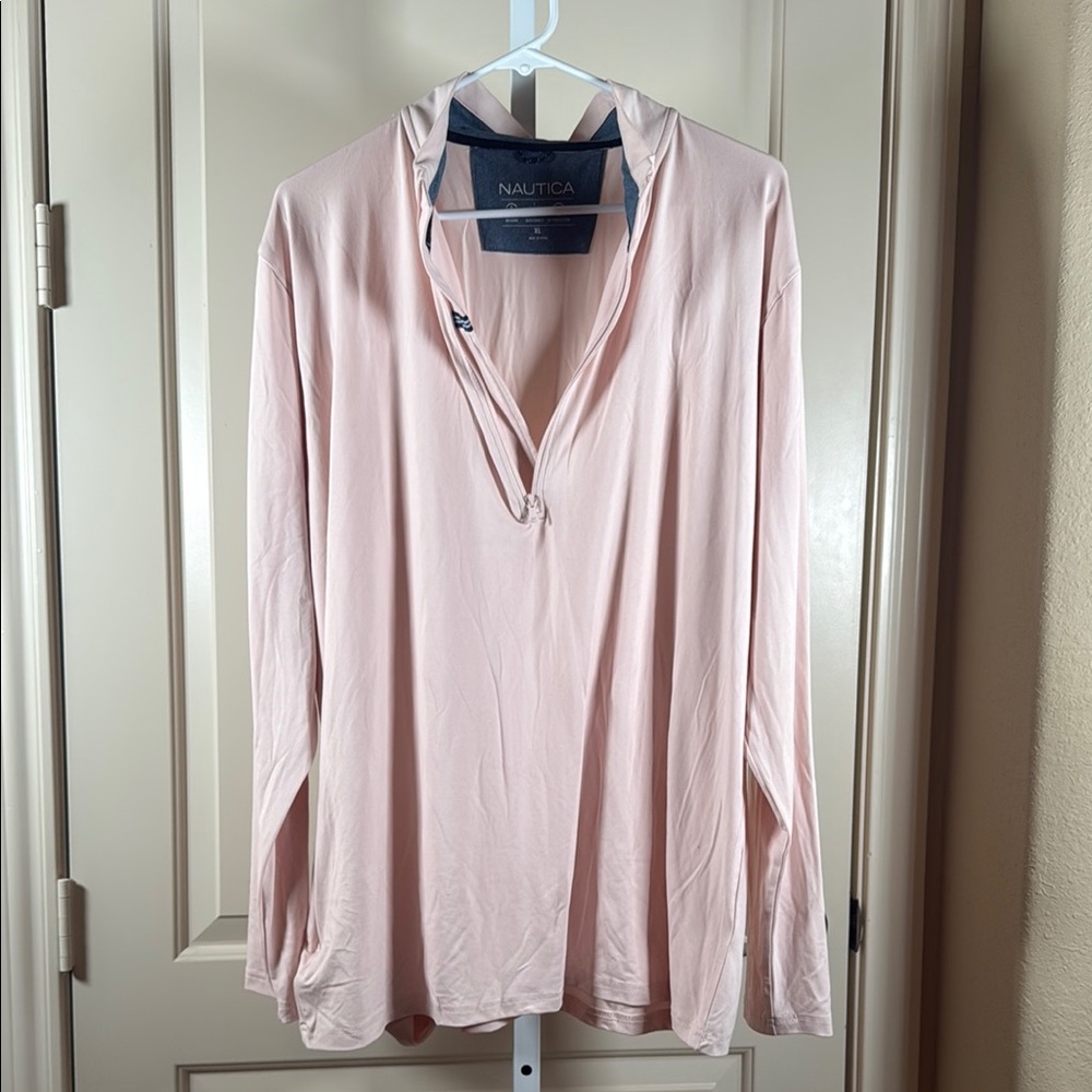 New- Flawed Nautica Pink Long Sleeve Mandarin Collar Pull Over-